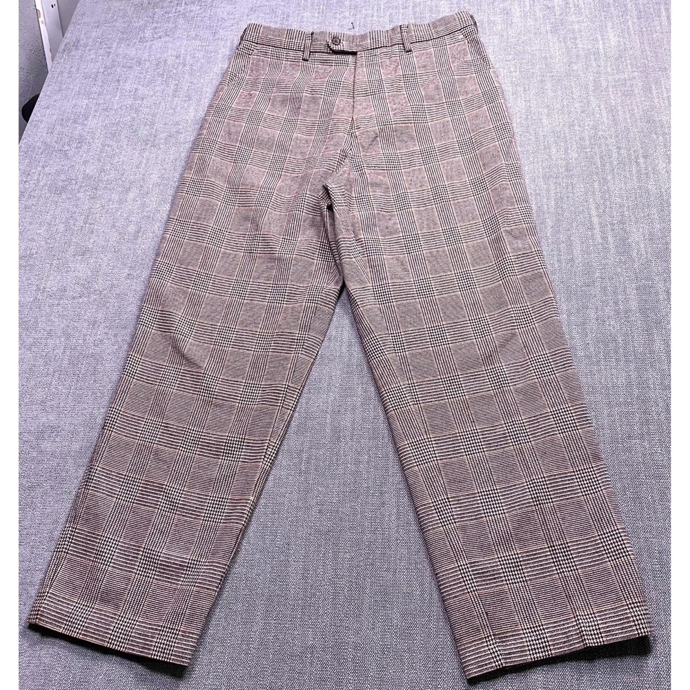 Daniel Cremieux Dress Pants Men 35x30 Gray Houndstooth Plaid Cotton Straight Leg